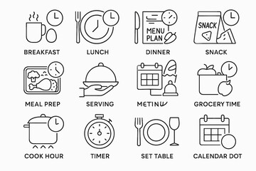 Meal planning and timing icons for efficient daily scheduling