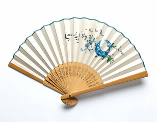 Elegant Hand Fan with Crescent Moon and Floral Motifs A Festive Design