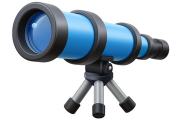Black Realistic 3d cartoon telescope on white background. Cute stylised funny device. Plastic style icon