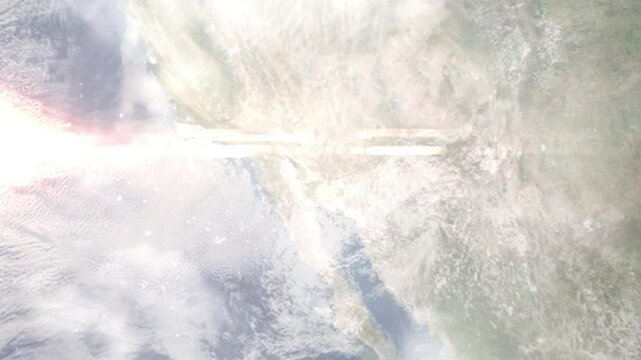 Earth zoom in from space and focus on Yuma, Arizona, USA. Background for travel intro or blog. Satellite view. 3D style Animation. Images from NASA.