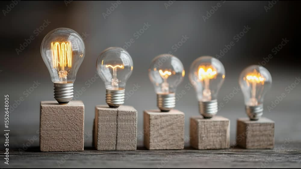 Poster light bulb positioned on a block representing the innovation maturity model as a step-by-step concep
