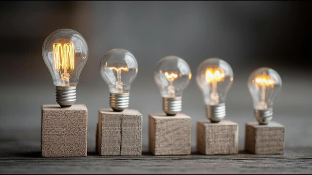 Light bulb positioned on a block representing the innovation maturity model as a step-by-step concept for growth. Innovation Maturity Model &ndash; Animated Video Version