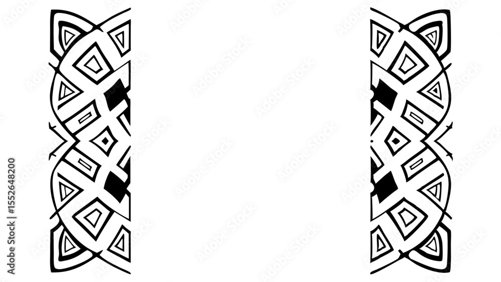 Poster black and white abstract border design with geometric shapes on left and right sides of the image cr