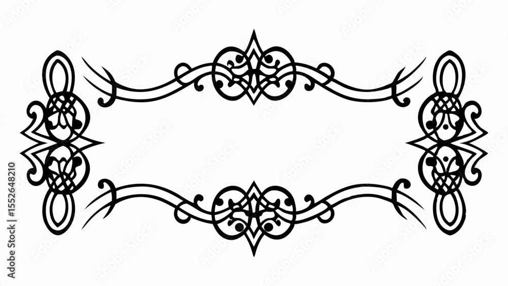 Poster decorative black frame with ornate swirls and flourishes for text or image overlay and design elemen