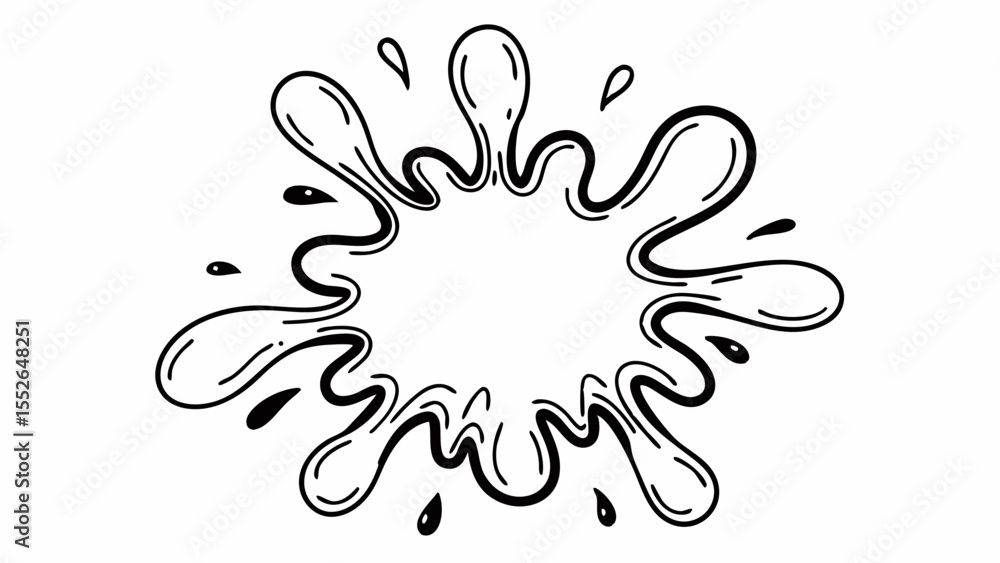 Poster illustration of a dynamic water splash with droplets in black and white doodle style design vector c
