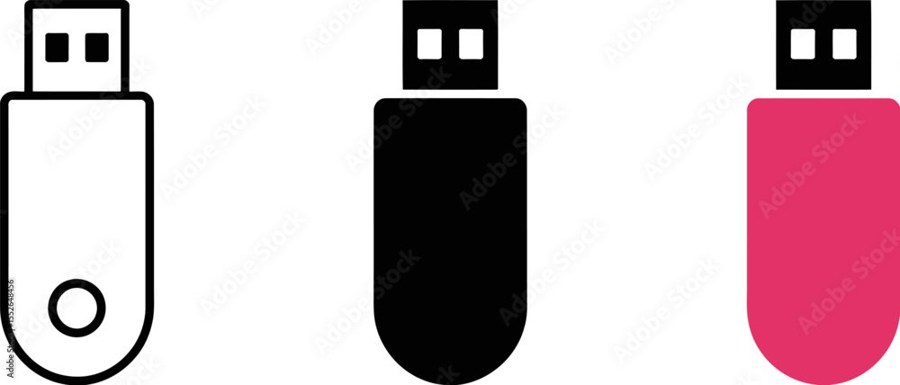 Poster usb drive vector illustration set, flash memory stick icon, data storage device, portable drive, mem
