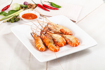 Boiled tiger prawn with sauce