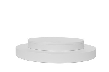 Cylindrical podium of different sizes, round podium, stage. Vector 3D podiums isolated on white background. 3D rendering.
