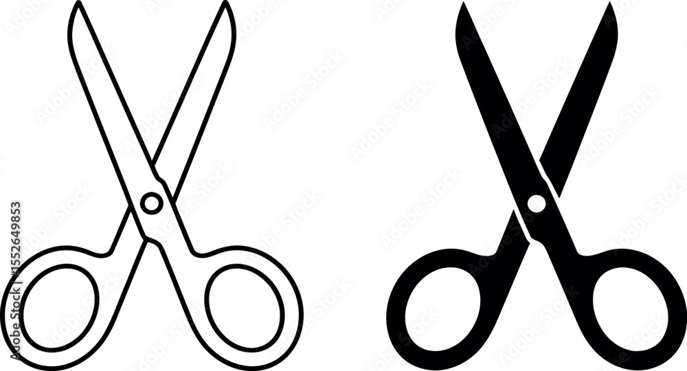Poster scissors vector illustration drawing outline and solid black design tool for cutting and crafting ne