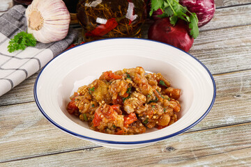 Grilled vegetables salad - Eggplant, tomato and pepper