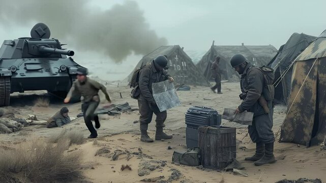 WWII Soldiers Strategize Amidst War's Devastation