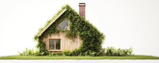 Wooden Eco-Friendly House with Green Roof and Plants, Peaceful Greenery Eco Friendly Modern House, Energy