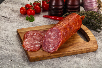 Italian pork Salchichon sausage with slices