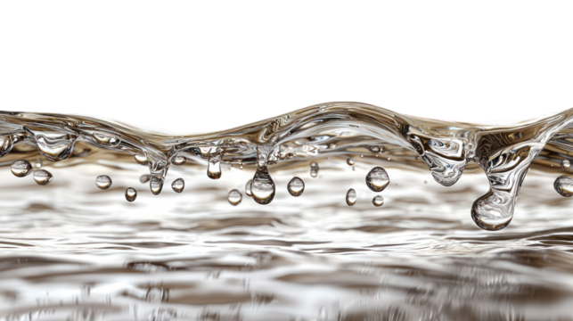 Rippling water surface with clear drops against dark background