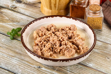 Canned tuna fish in the bowl