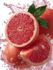 Fresh grapefruit floating isolated on white background with vibrant orange-pink skin and juicy texture, highlighting natural freshness and healthy lifestyle in a clean minimal composition.