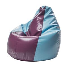 Comfortable two-tone bean bag chair with shiny purple and blue panels isolated on a white background