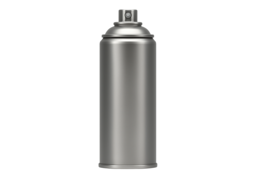 Silver spray paint can isolated on transparent background, ideal for projects related to graffiti, street art, or diy projects