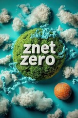 Zero Waste Concept: Globe with ZNet on Blue Background Achieving Net Zero. Strategies