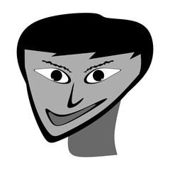Playful caricature of a human face with a mischievous grin, perfect for conveying unique personality or expressive emotion. Bold lines and shades create a distinctive, cartoon like appearance