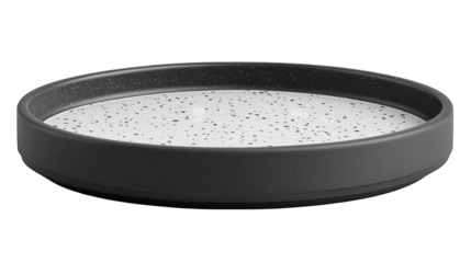 Round gray plate with speckled inner surface, dark rim
