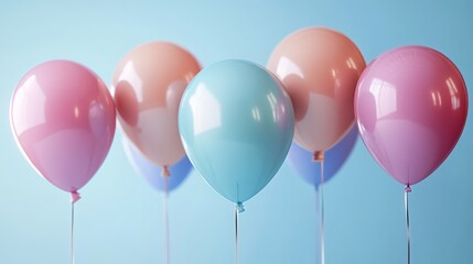 Pastel balloons floating against a light blue background