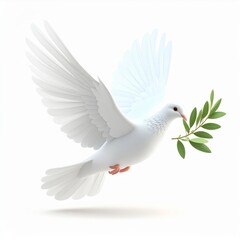 White Dove in Flight with Olive Branch