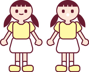 女の子が立っているシンプルなイラストセット