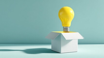 Innovative ideas within reach.  A bright yellow lightbulb emerges from an open box, symbolizing creativity and opportunity