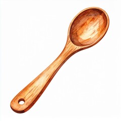 Wooden Spoon Watercolor Illustration on White Background
