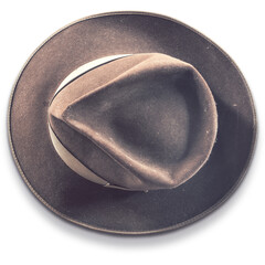 A top view of a classic felt hat, showcasing its unique shape and texture.