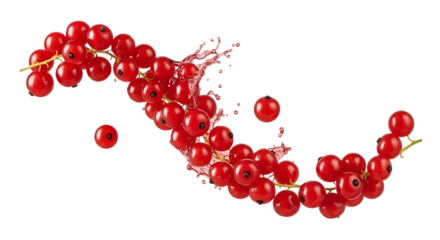 Fresh ripe red currants with water splash isolated on a black background