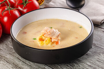 Salmon white soup with salmon
