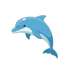 Obraz premium Cute cartoon blue dolphin jumping on white background