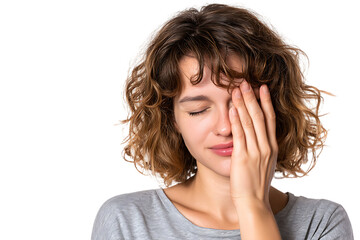 Fototapeta premium Woman with headache, tired, stressed, or feeling unwell.