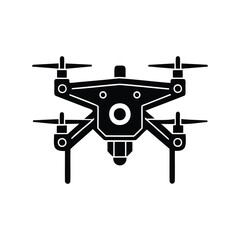 Sleek Black Drone Icon with Four Propellers and Landing Gear