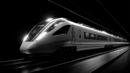Naklejka premium Futuristic high-speed train gliding through tunnel, showcasing advanced transportation
