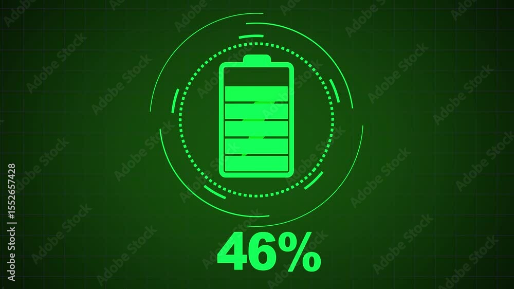 Poster futuristic battery icon displaying charge level with vibrant waveforms against a dark background.
