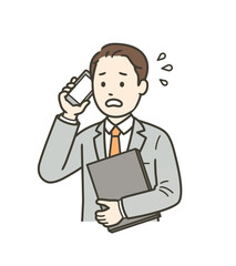 仕事が忙しく焦る高齢男性の上半身イラスト