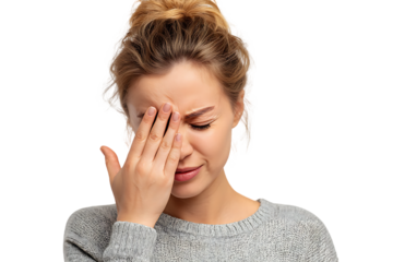 Woman experiencing headache or migraine pain.