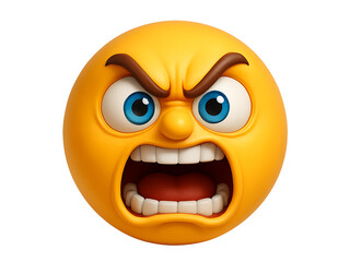3D Angry Emoji Face with Furious Expression for Reaction and Emotion Design isolated on transparent background