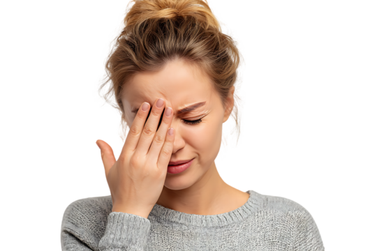 Woman experiencing headache or migraine pain.