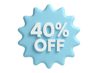 3D 40 Percent Off Discount Badge for Promotions, Sale, and Marketing isolated on transparent background