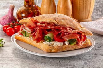 Sandwich with ciabatta and jamon
