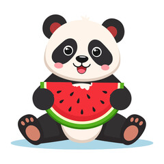 Fototapeta premium Panda sitting holding bitten watermelon slice