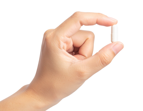 Hand holding capsule Isolated on Transparent or White Background