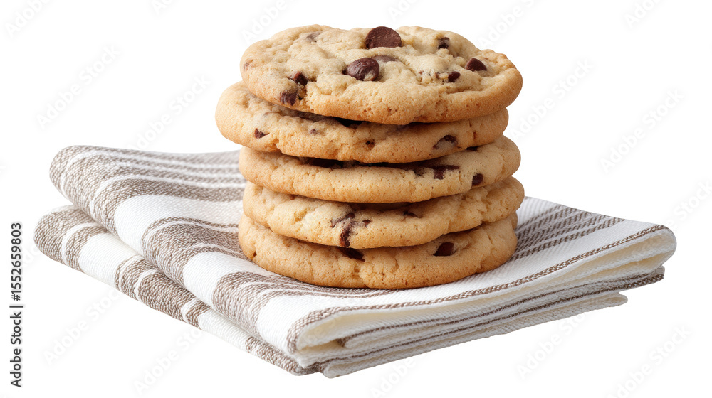 Poster chocolate chip cookie stack isolated on transparent background with towel