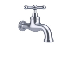 Old silver vintage faucet (3D) Isolated on Transparent or White Background