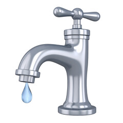 Old silver vintage faucet (3D) Isolated on Transparent or White Background