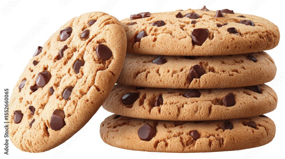Aufkleber chocolate chip cookie stack isolated on transparent background with soft texture